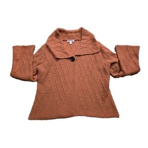 Jm Collection Knitted Woven Sweater Cardigan Coral Womens Sz‎ L